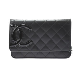 Chanel Cambon Line Black Silver Hardware Calfskin Chain Wallet